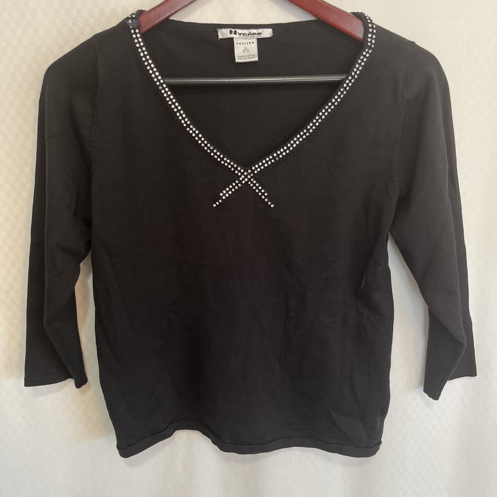 NyGard Conection Petites Top‎ 10 12 Black Short Sleeved BLING